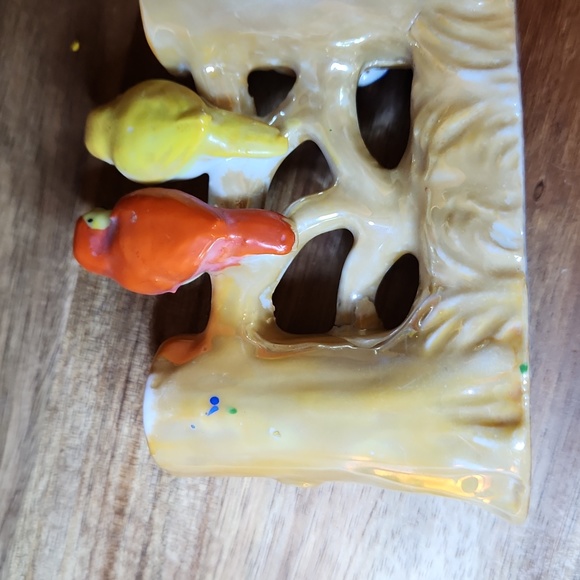 Lusterware Birds on a Fence Made in Japan Ceramic Vase 3 1/2" x 4" vinta… - Picture 9 of 12